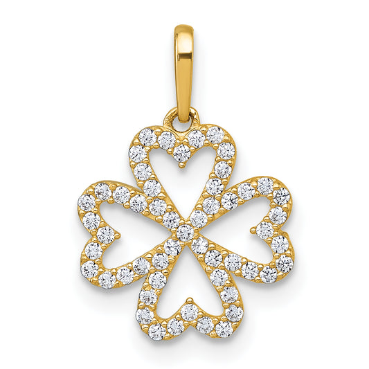 10K Yellow Gold Polished Cz Four-Leaf Clover Pendant