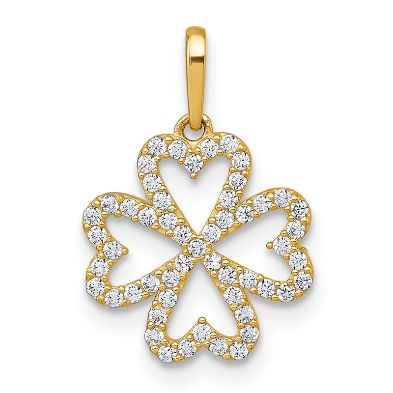 10K Yellow Gold Polished Cz Four-Leaf Clover Pendant