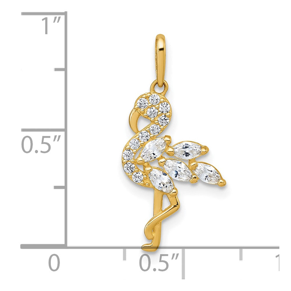 10K Yellow Gold Polished Cz Flamingo Pendant
