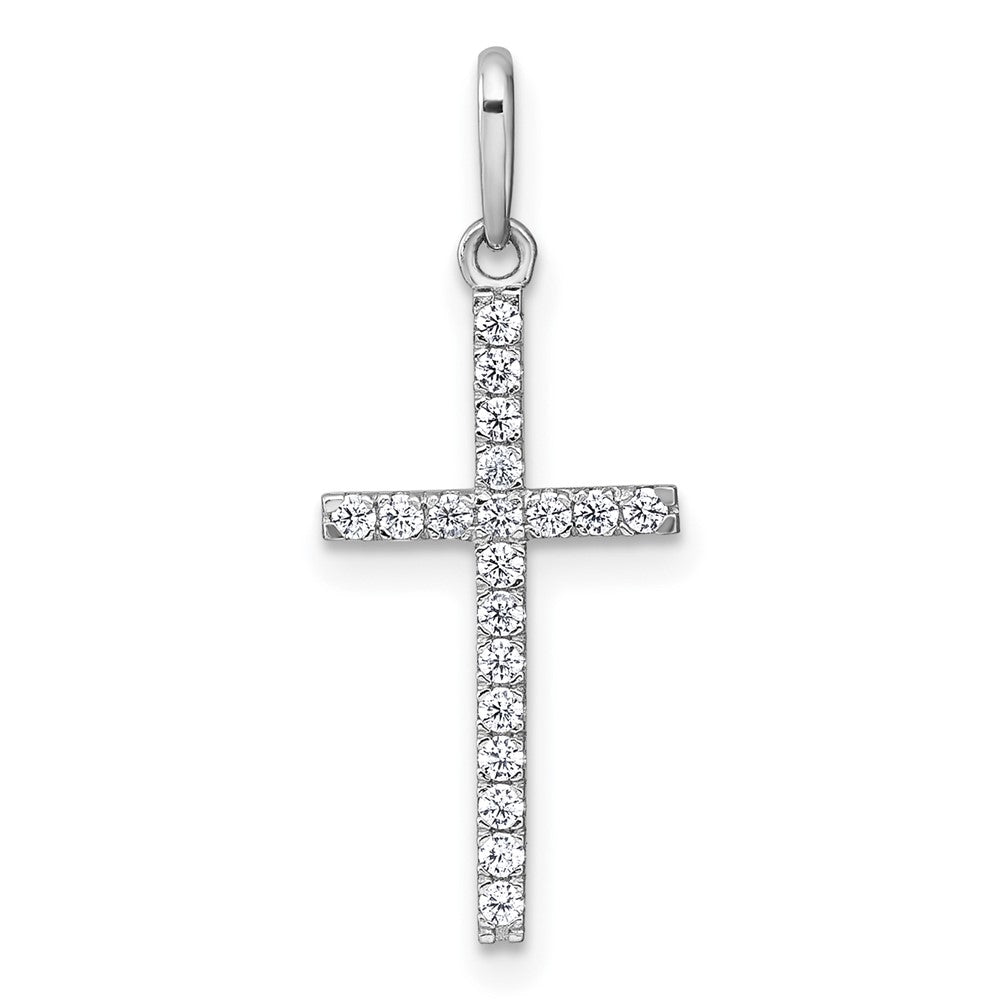 10K White Gold Polished Cz Latin Cross Pendant