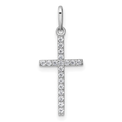 10K White Gold Polished Cz Latin Cross Pendant