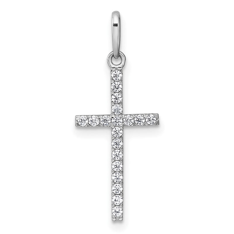 10K White Gold Polished Cz Latin Cross Pendant