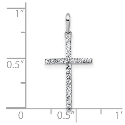 10K White Gold Polished Cz Latin Cross Pendant
