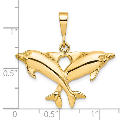 10K Yellow Gold Solid Polished Twin Dolphins Charm