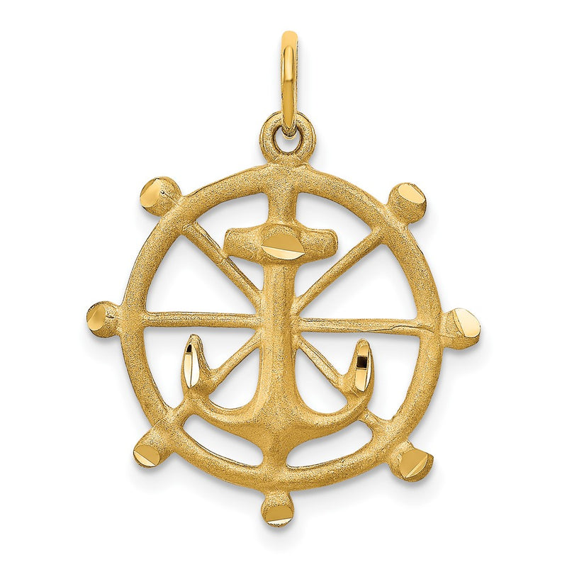 10K Yellow Gold Anchor In A Wheel Charm