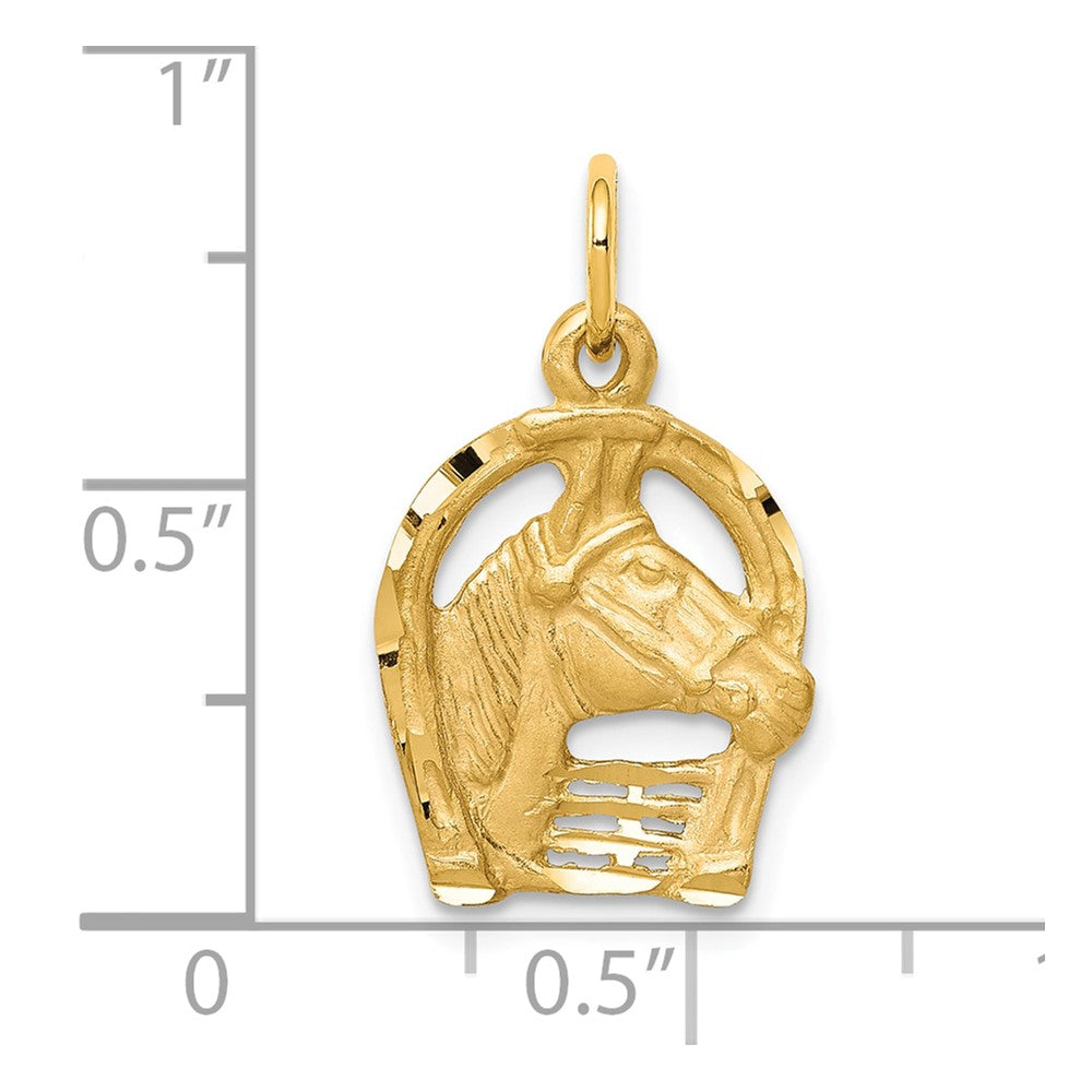 10k Yellow Gold Solid Diamond-cut Horsehead in Horseshoe Charm