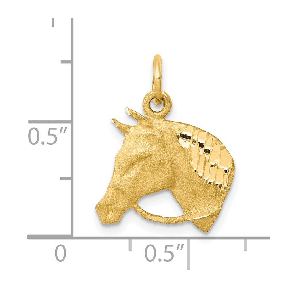 10k Yellow Gold Solid Satin Horsehead with Reins Charm