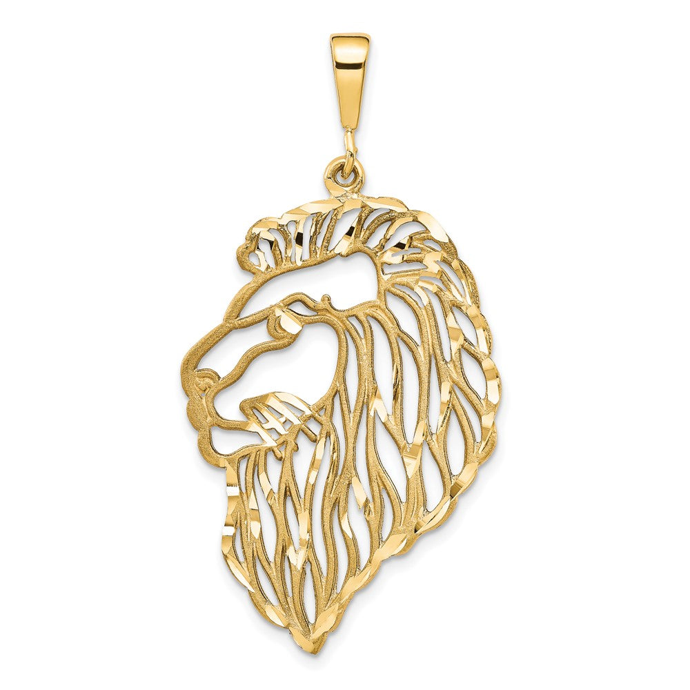 10K Yellow Gold Solid Diamond-Cut Lions Head Charm