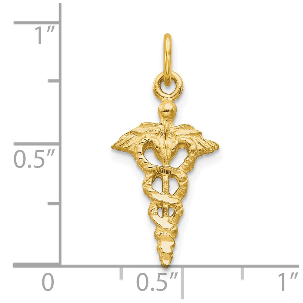 10k yellow gold solid caduceus charm
