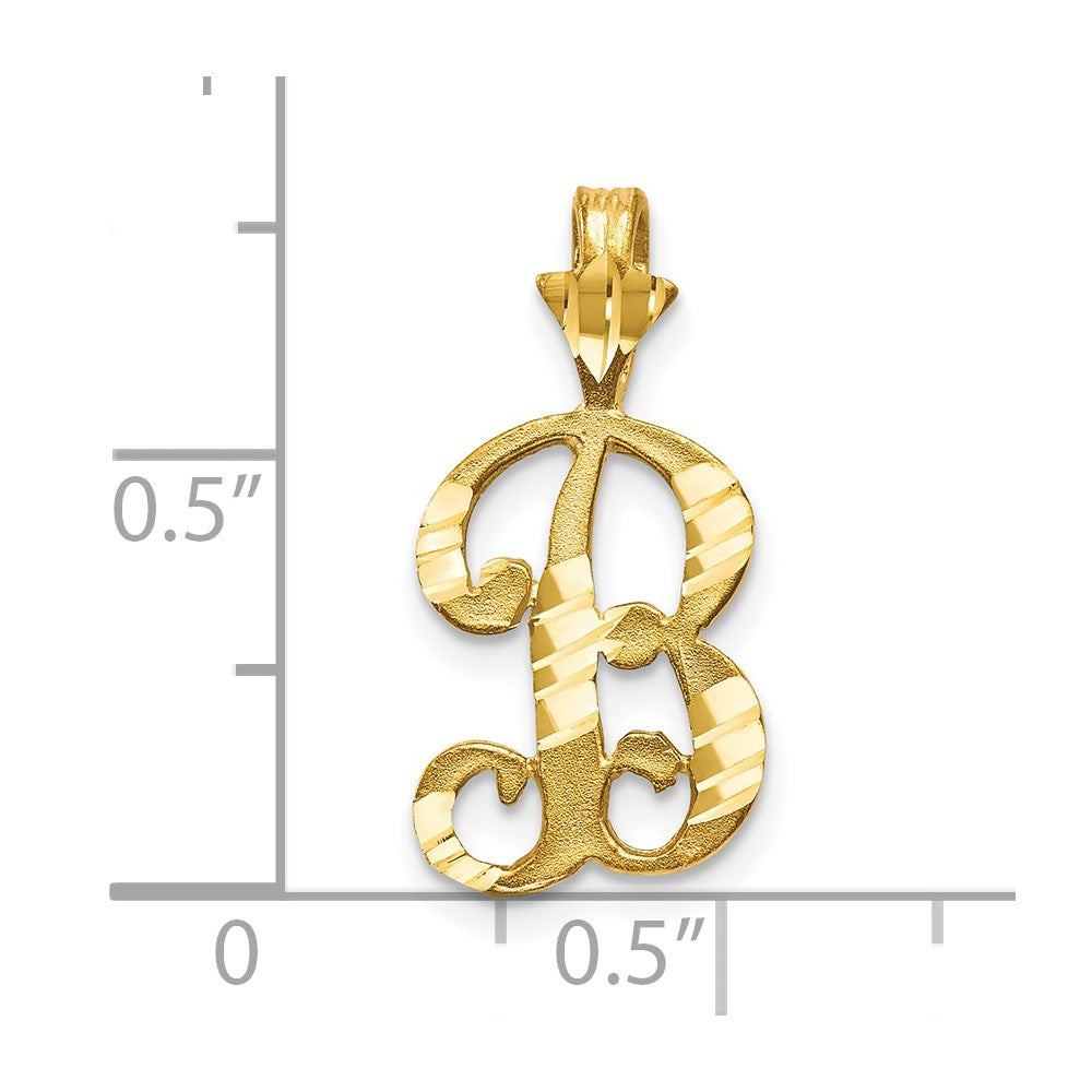 10K Yellow Gold Diamond-Cut Grooved Initial B Charm