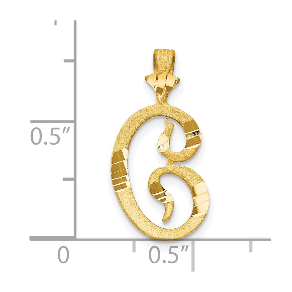 10K Yellow Gold Diamond-Cut Grooved Initial C Charm