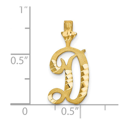 10K Yellow Gold Diamond-Cut Grooved Initial D Charm