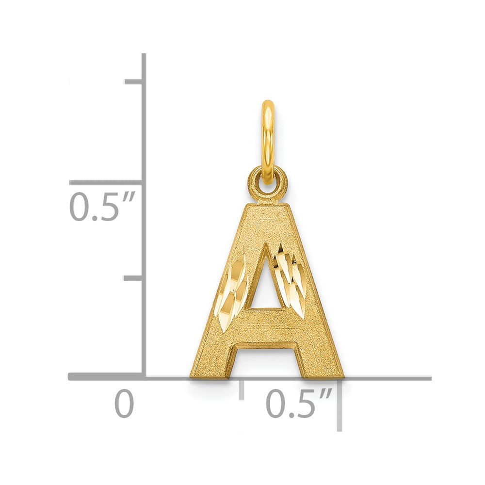 10K Yellow Gold Satin Diamond-Cut Initial A Charm