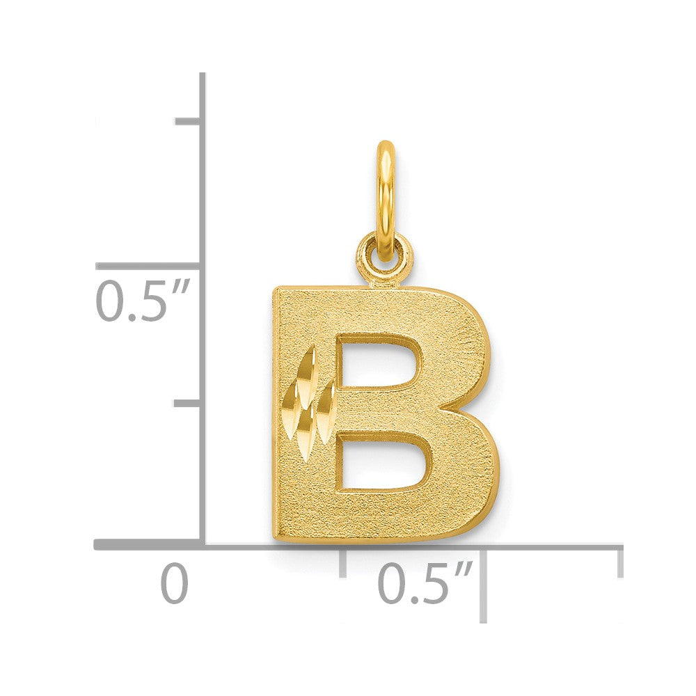 10K Yellow Gold Satin Diamond-Cut Initial B Charm