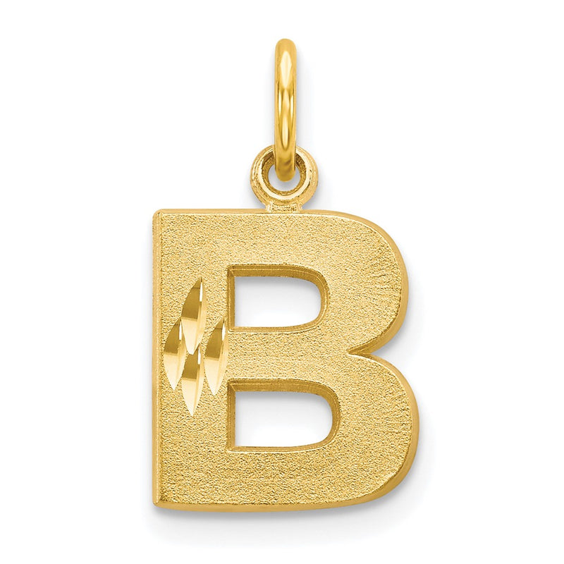 10K Yellow Gold Satin Diamond-Cut Initial B Charm