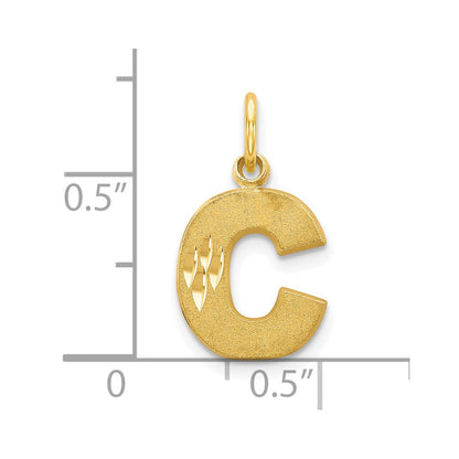 10K Yellow Gold Satin Diamond-Cut Initial C Charm