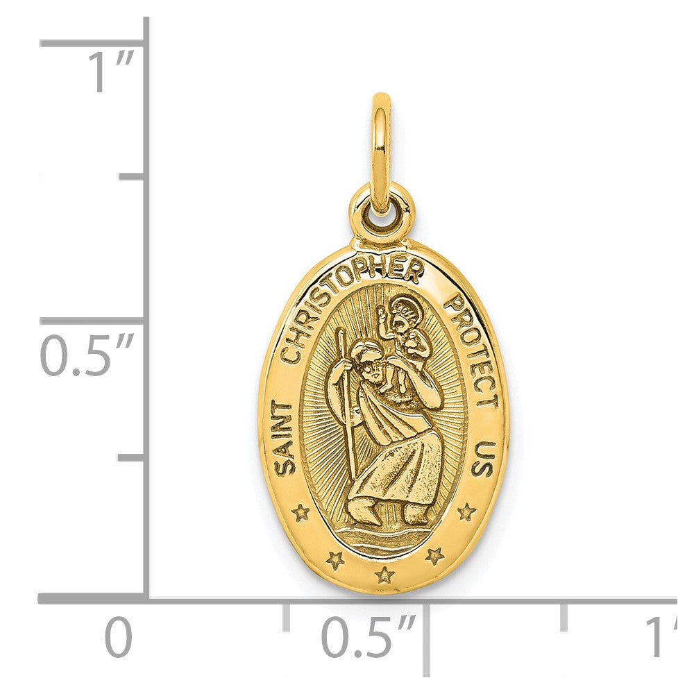 10K Yellow Gold Solid Satin Polished St. Christopher Pendant