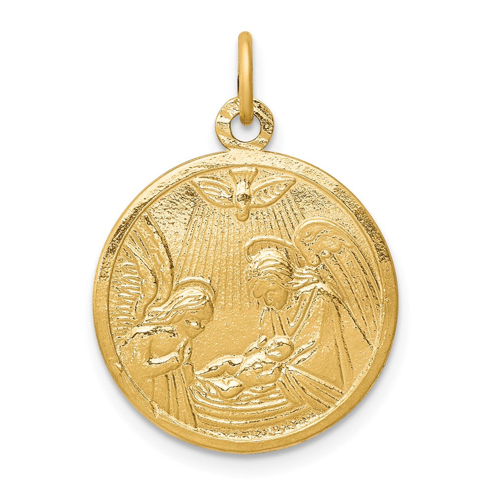 10K Yellow Gold Solid Satin Polished Baptism Disc Pendant