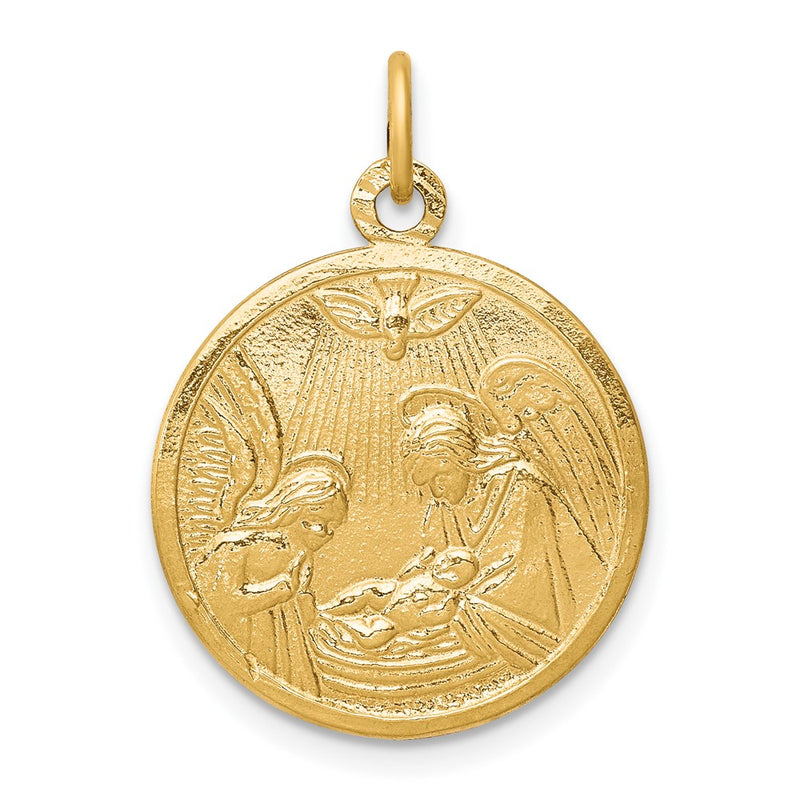 10K Yellow Gold Solid Satin Polished Baptism Disc Pendant