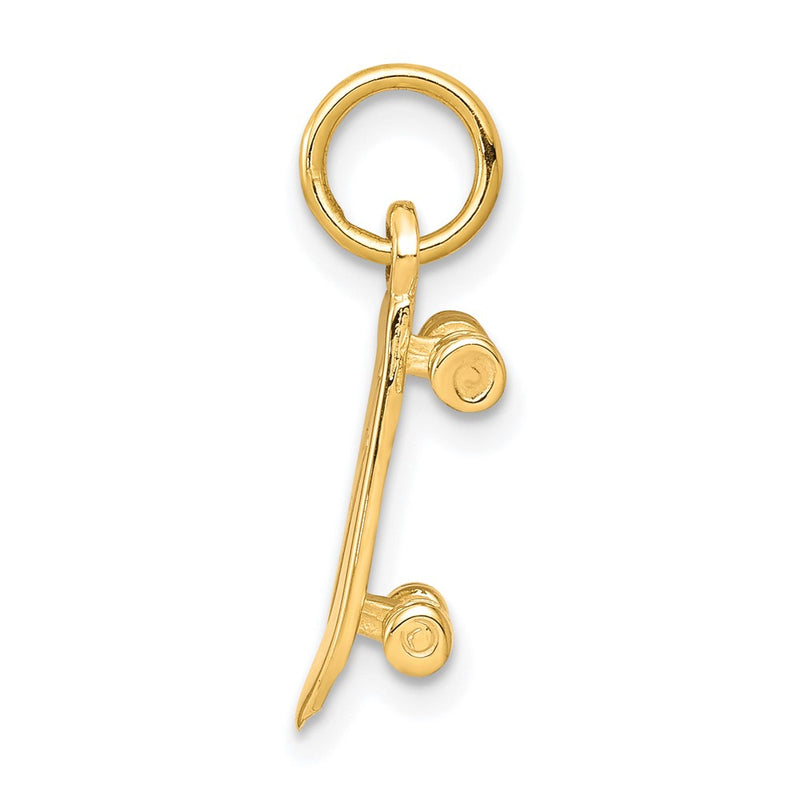 10K Yellow Gold Solid 3-D Skateboard Charm