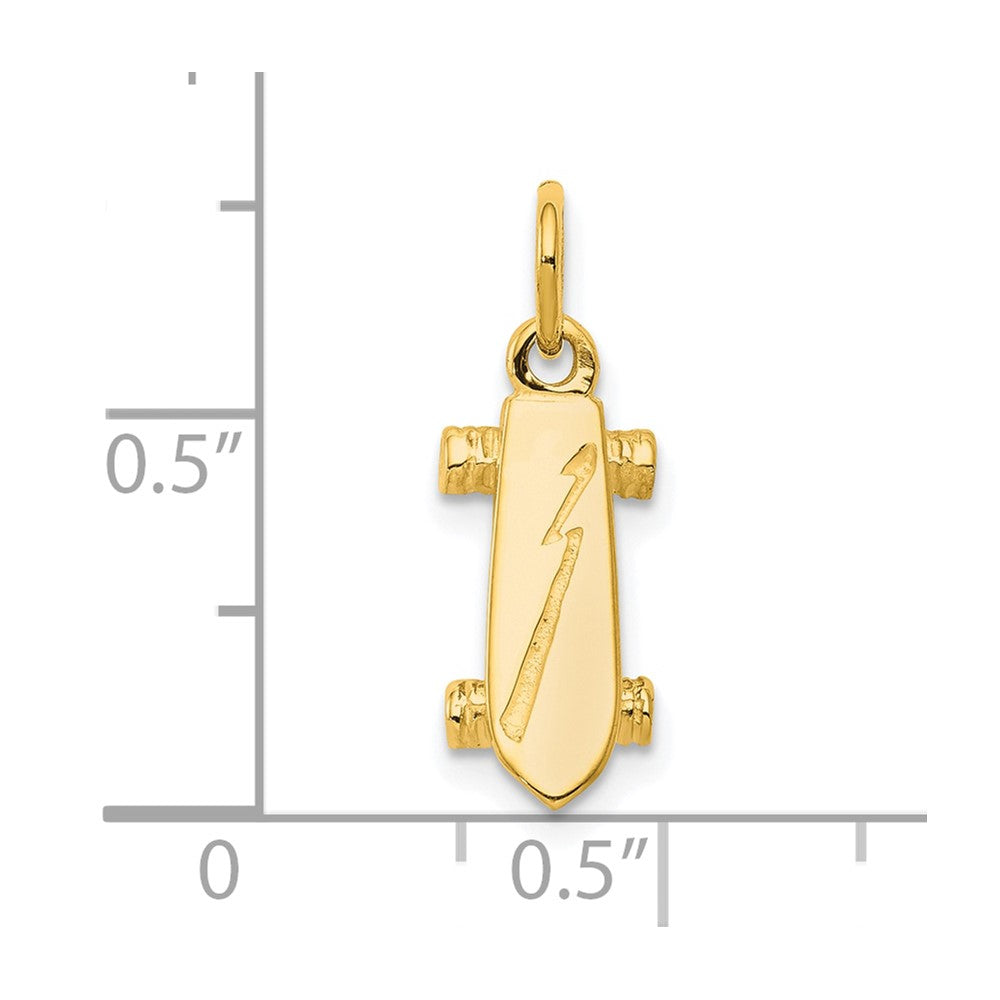 10K Yellow Gold Solid 3-D Skateboard Charm