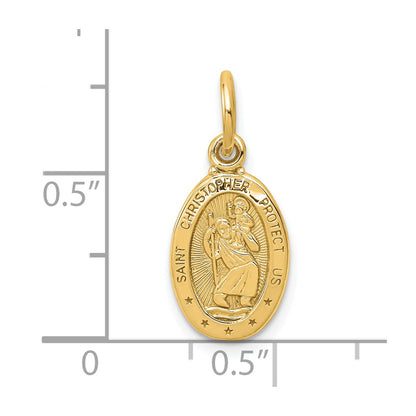 10K Yellow Gold Solid Satin Polished St. Christopher Pendant