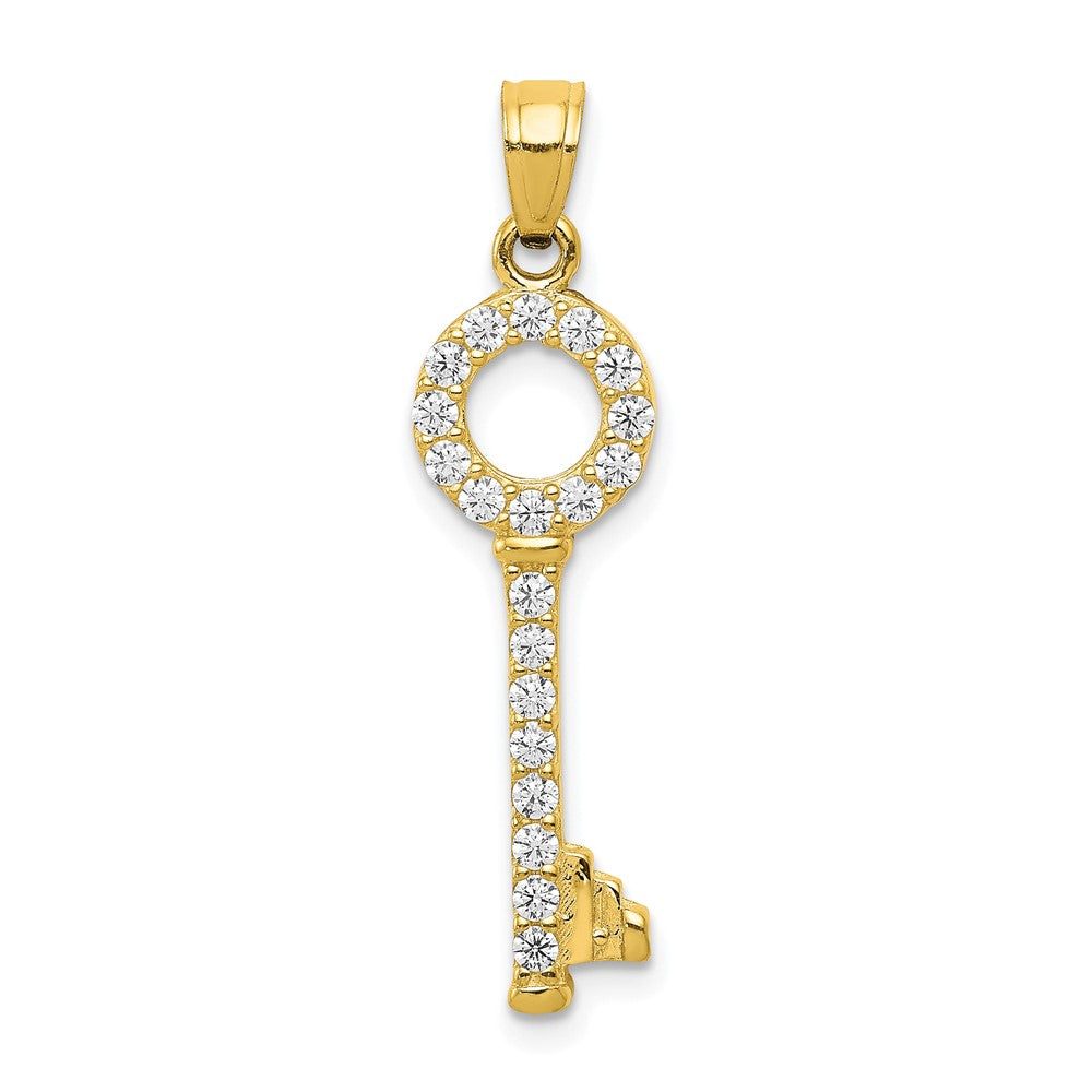 10K Yellow Gold Cz Key Pendant