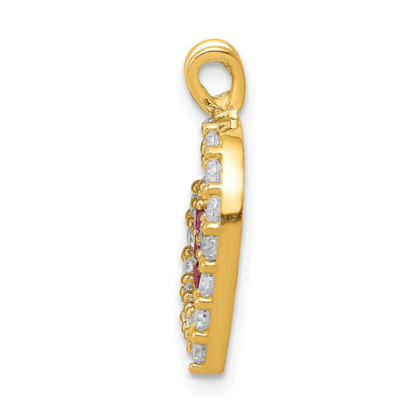 10K Yellow Gold Cz Heart & Flower Pendant