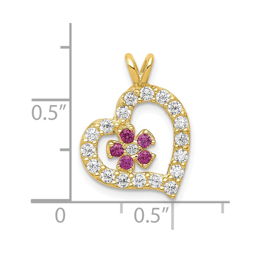 10K Yellow Gold Cz Heart & Flower Pendant