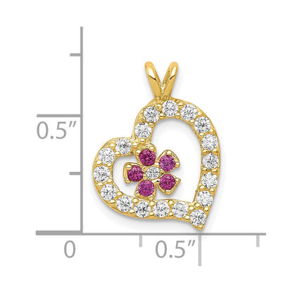 10K Yellow Gold Cz Heart & Flower Pendant