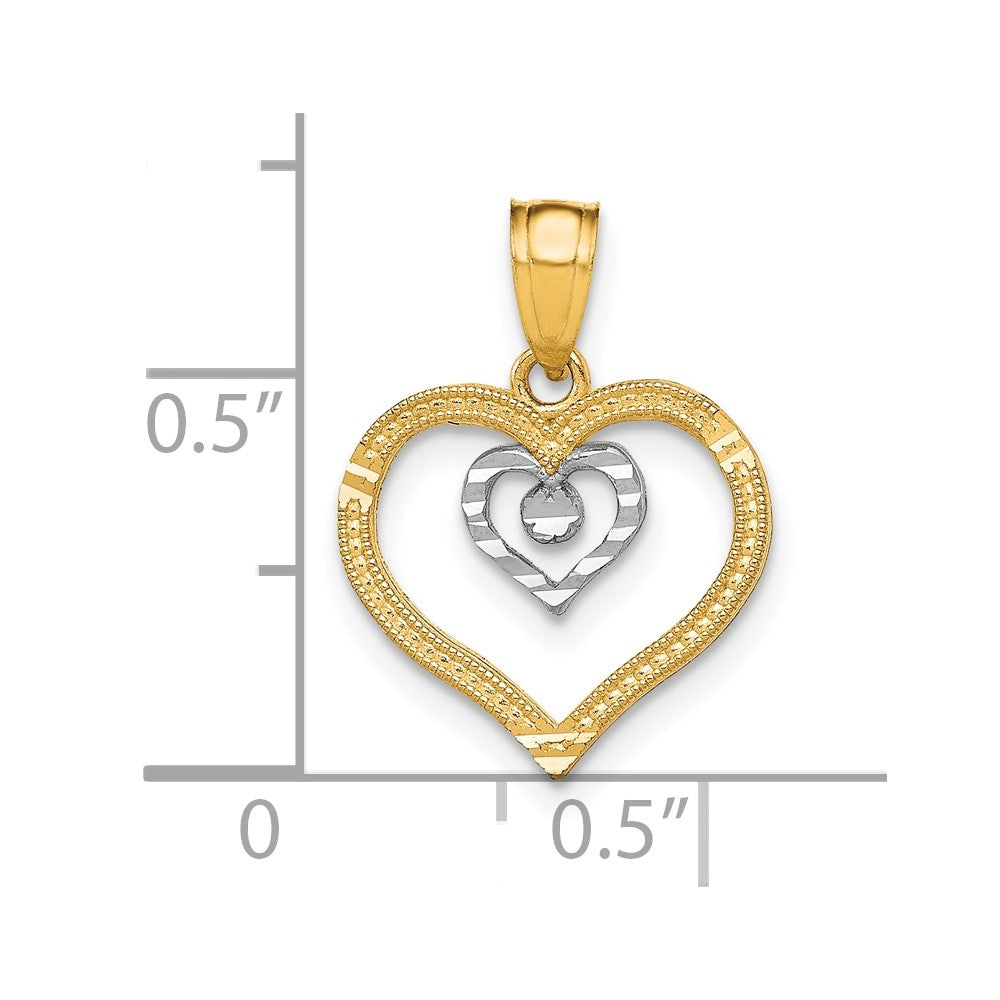 10K Yellow W/Rhodium Heart Charm