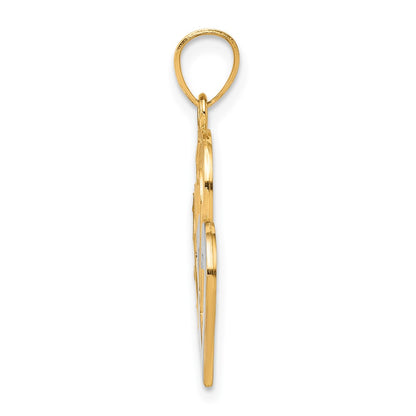 10K Yellow W/Rhodium Double Heart Pendant