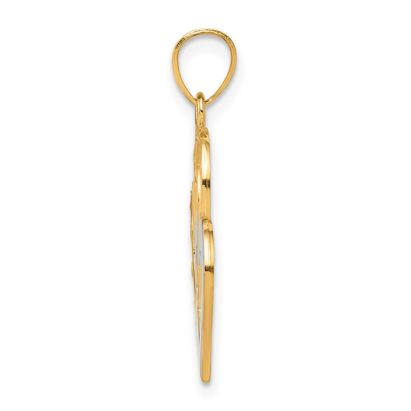 10K Yellow W/Rhodium Double Heart Pendant
