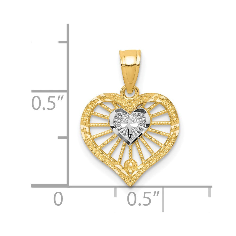 10K Yellow W/Rhodium Heart W/Cross Charm