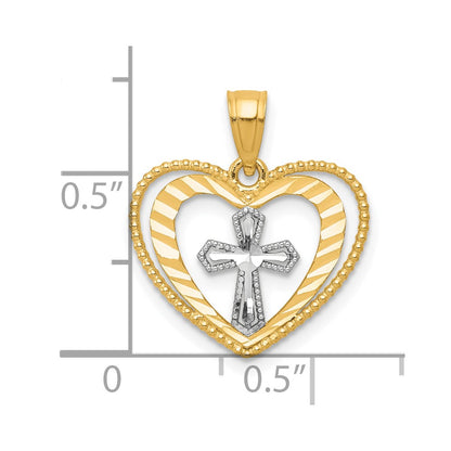 10K Yellow W/Rhodium W/ Rhodium Heart W/Cross Charm
