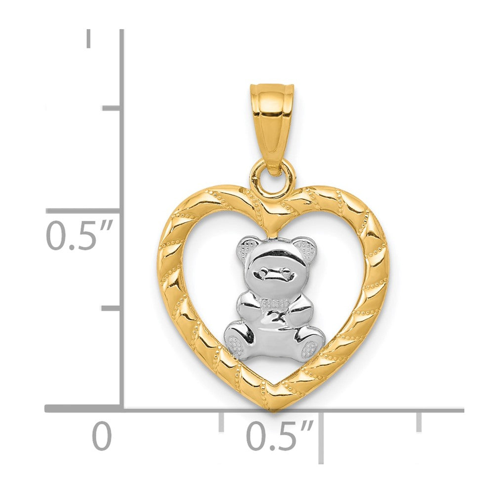 10K Yellow W/Rhodium Teddy Bear Heart Charm