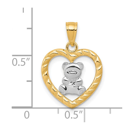 10K Yellow W/Rhodium Teddy Bear Heart Charm
