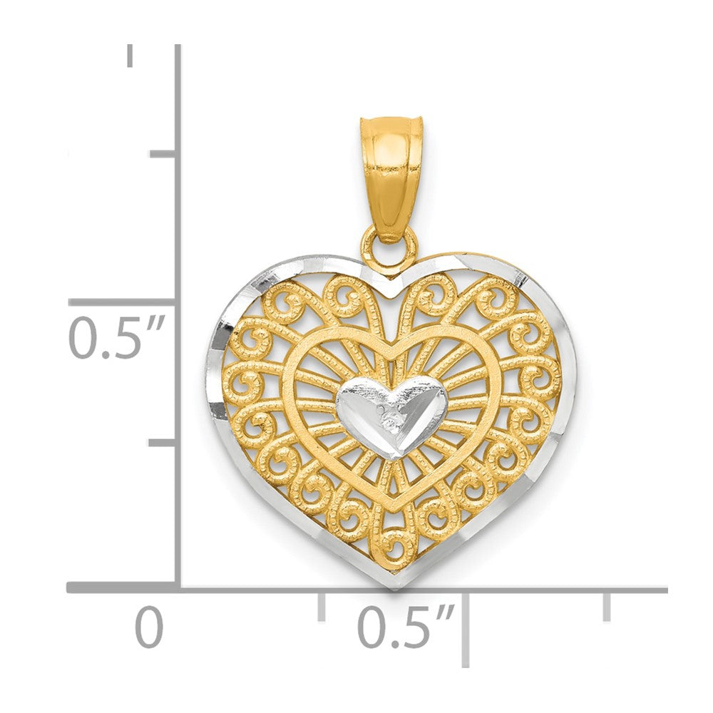 10K Yellow W/Rhodium Heart Charm