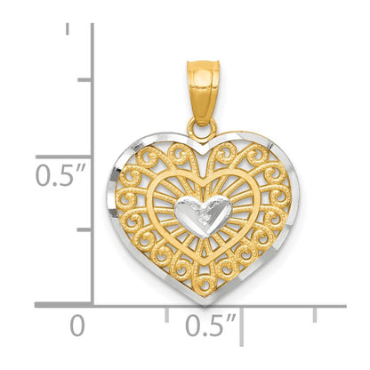10K Yellow W/Rhodium Heart Charm