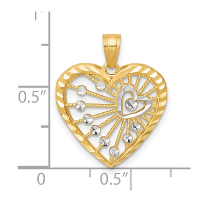 10K Yellow W/Rhodium Heart Charm