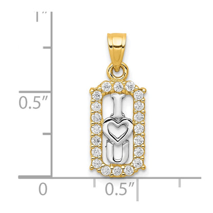 10K Yellow W/Rhodium W/ Rhodium Cz I Love You Charm