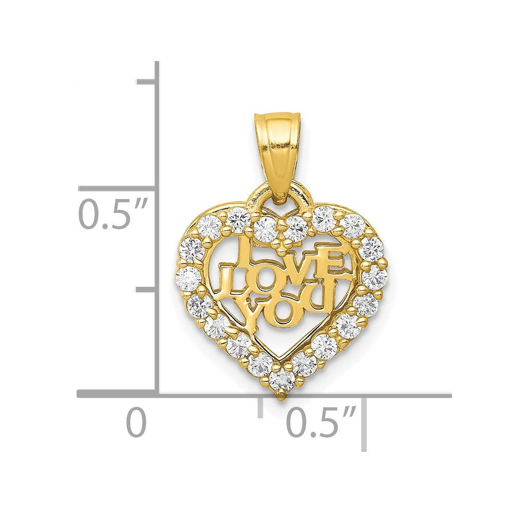 10K Yellow Gold Small Cz I Love You Heart Charm