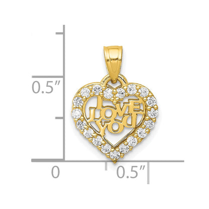 10K Yellow Gold Small Cz I Love You Heart Charm