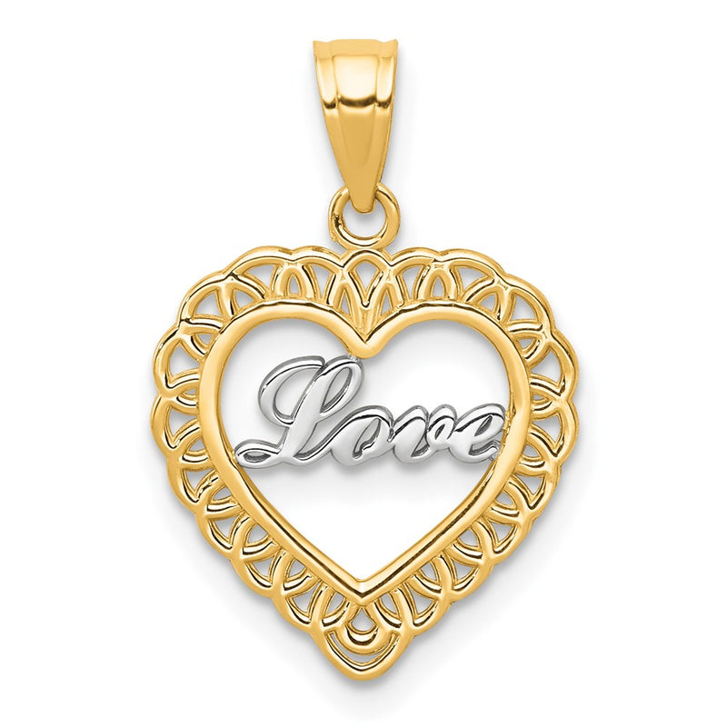 10K Yellow W/Rhodium W/ Rhodium Love Heart Charm