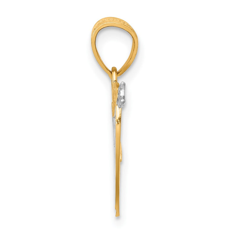 10K Yellow W/Rhodium W/ Rhodium I Love You Heart Charm