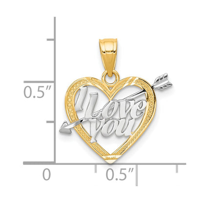 10K Yellow W/Rhodium W/ Rhodium I Love You Heart Charm