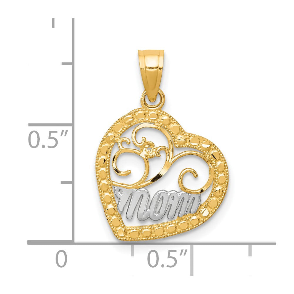 10K Yellow W/Rhodium & Rhodium Mom Heart Charm