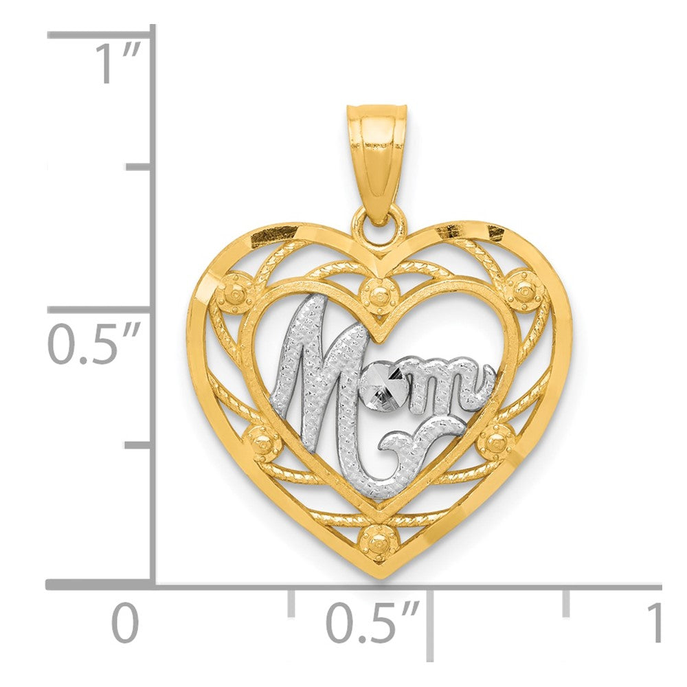 10K Yellow W/Rhodium & Rhodium Mom Heart Charm