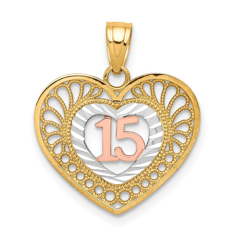 10K Two-Tone W/White Rhodium 15 Heart Pendant