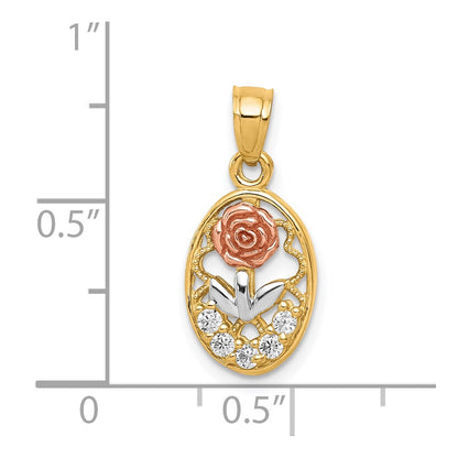 10K Two-Tone W/White Rhodium Cz Rose Charm
